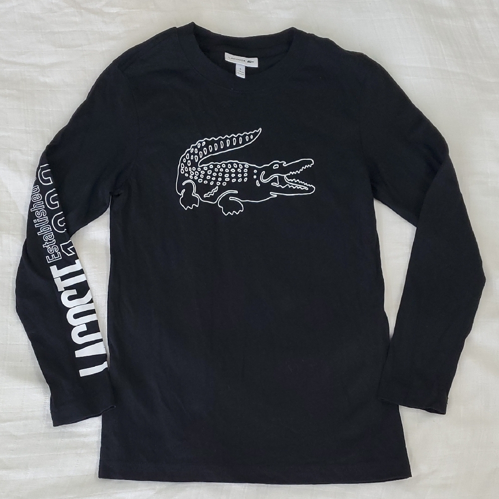 Lacoste Black Long Sleeve Shirt with Crocodile Graphic Size 8